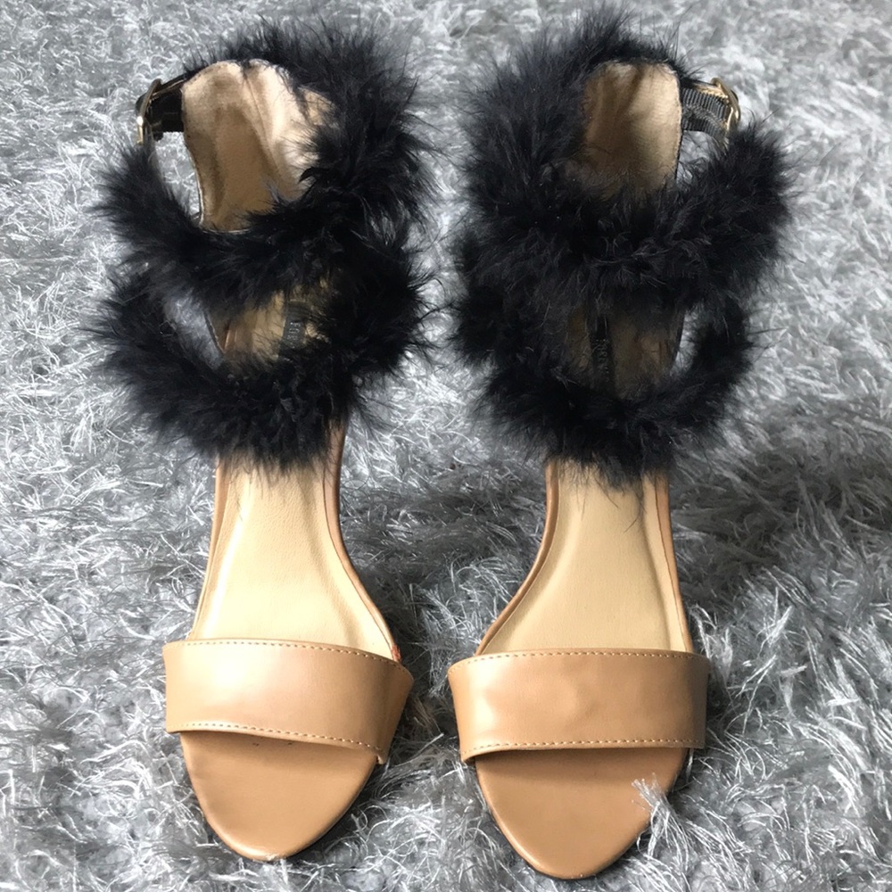 Fur ankle strap heels!